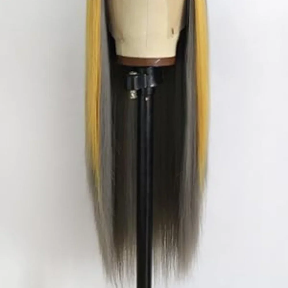 Grey Wig Yellow Streak Lace Front Wigs